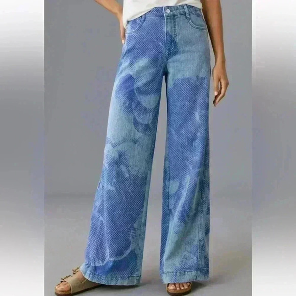 Anthropologie Denim - Anthropologie Pilcro Women's 25 Blue Gwen Mid
Rise Wide Leg Boho Splatter Jeans